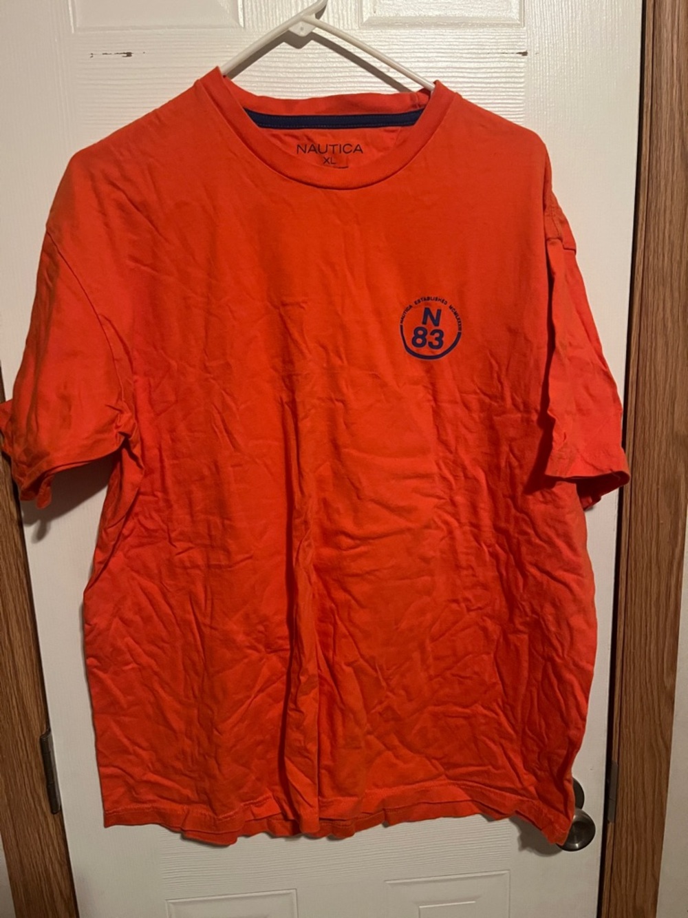 Nautica Men's Bright Orange N83 Logo Short Sleeve Tee